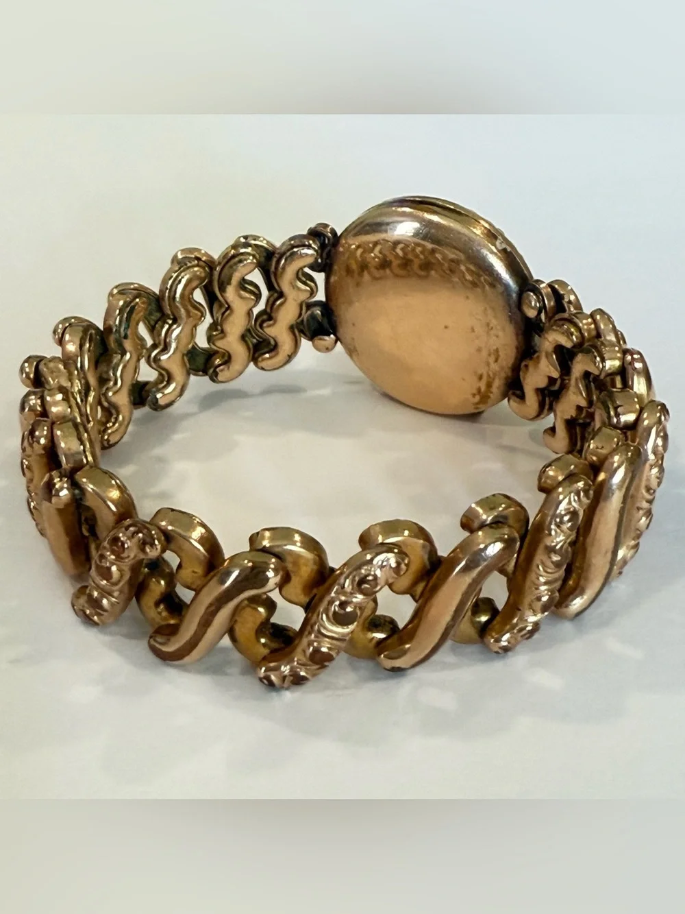 Vintage Rolled Gold Expansion Bracelet Photo Locket Monogram Victorian Style - Picture 6 of 16